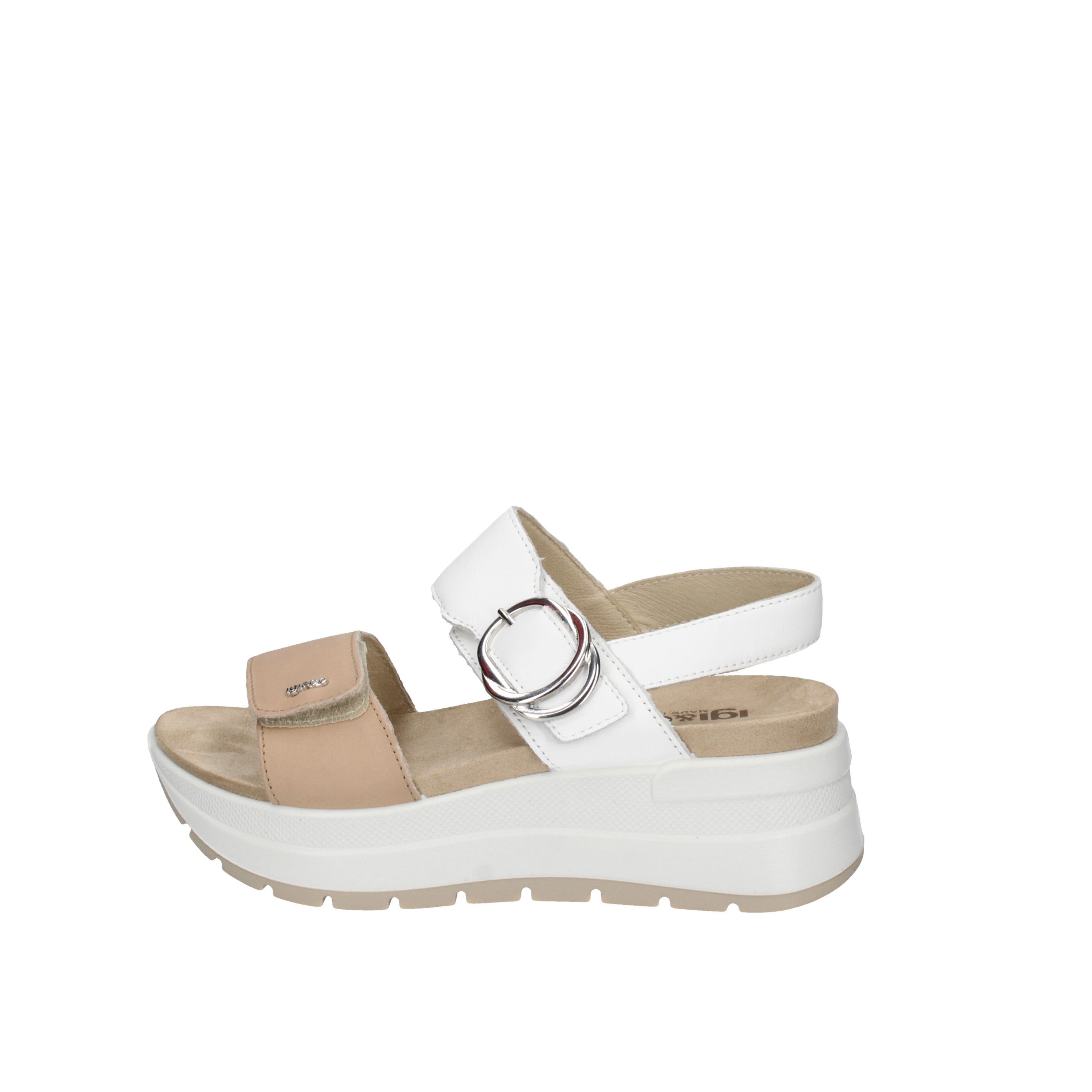 igi&co sandali con zeppa da donna beige e bianco con strap 76776/00
